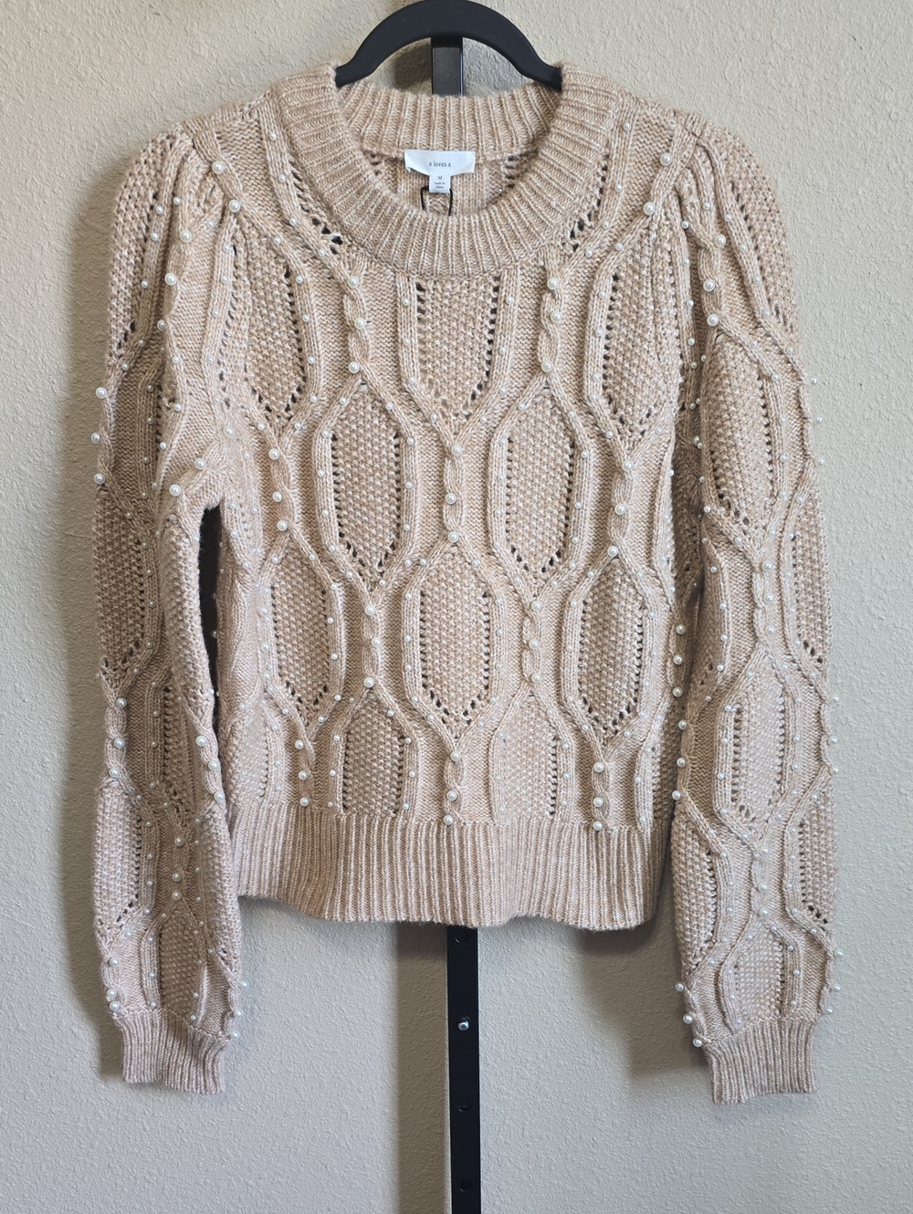 NWT a Loves a Beaded Pearl Sweater Medium